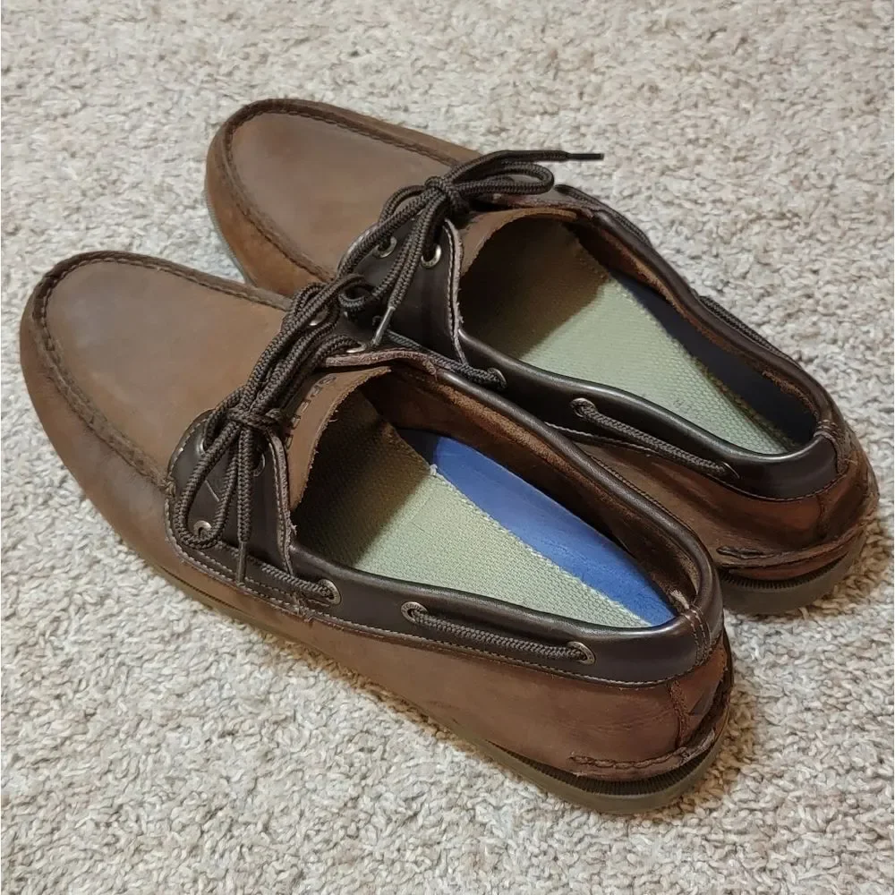 Sperry Leeward 2 Eyelet Brown Leather Boat Deck Shoes Size 13